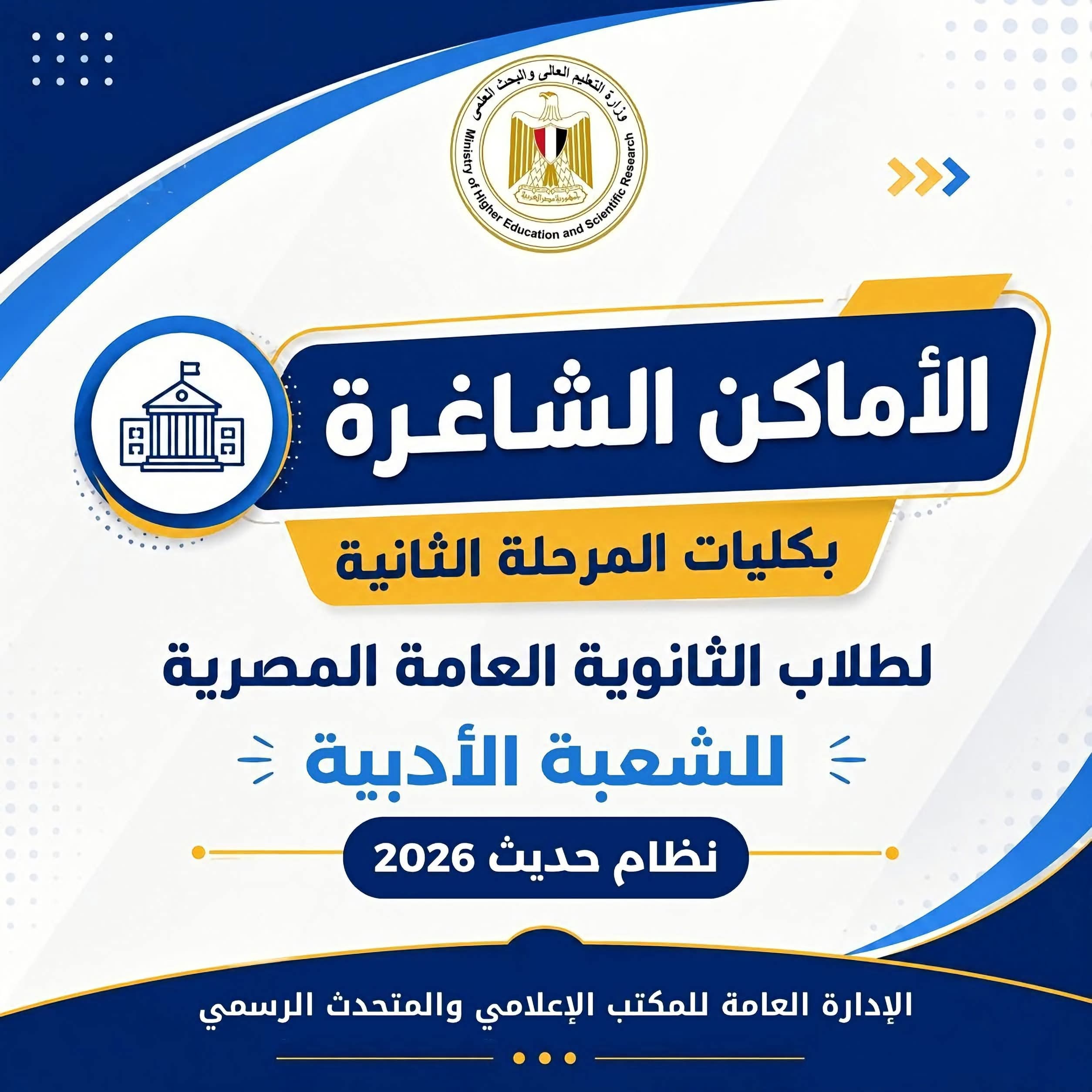 التعليم العالي يعلن الأماكن الشاغرة بالمرحلة الثانية لتنسيق الجامعات لطلاب الأدبي بالنظام الحديث